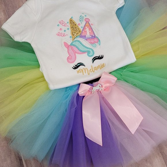 Unicorn Birthday Shirt and Tutu, Unicorn Shirt for Girls, Birthday One - Picture 2 of 3